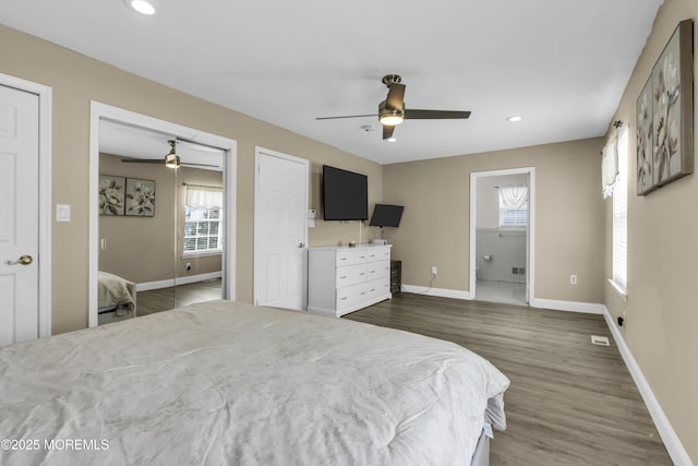 64 Scarlet Dr, Parlin, NJ 08859 - bedroom with wood finished floors, recessed lighting, a ceiling fan, and ensuite bathroom