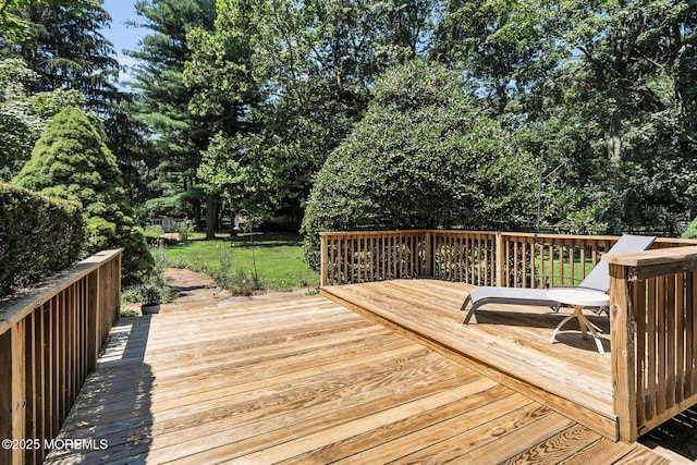 147 Montrose Rd, Colts Neck, NJ 07722 - deck with a lawn and view of wooded area