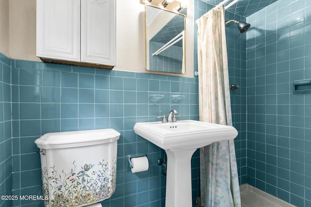 147 Montrose Rd, Colts Neck, NJ 07722 - bathroom featuring a stall shower and tile walls