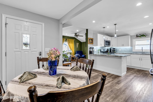 208 Hilltop Blvd, Cliffwood, NJ 07735 - dining area featuring wood finished floors, recessed lighting, and a ceiling fan