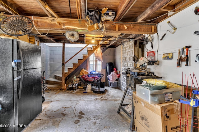 208 Hilltop Blvd, Cliffwood, NJ 07735 - basement featuring freestanding refrigerator and stairway
