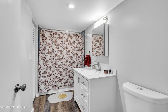 208 Hilltop Blvd, Cliffwood, NJ 07735 - full bathroom featuring vanity, wood finished floors, and a shower with shower curtain