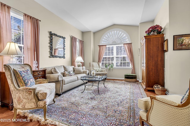 43 Bradley Beach Way, Waretown, NJ 08758 - living area with wood finished floors, healthy amount of natural light, and vaulted ceiling