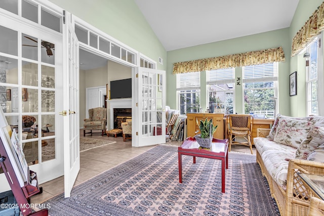 43 Bradley Beach Way, Waretown, NJ 08758 - sunroom with french doors, tile patterned floors, and lofted ceiling