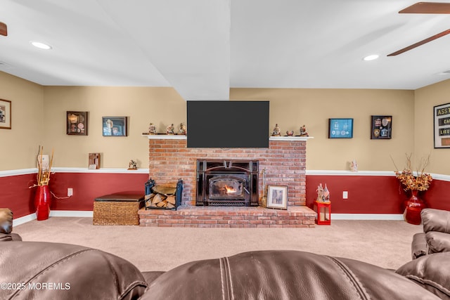 1617 Doris St, Wall, NJ 07719 - living room with carpet floors, a ceiling fan, a fireplace, and recessed lighting