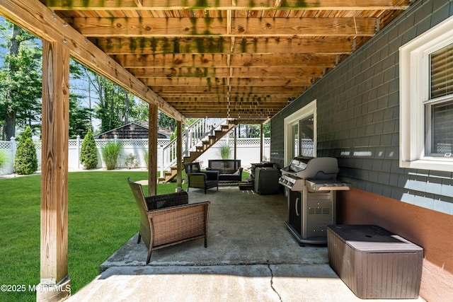 1617 Doris St, Wall, NJ 07719 - fenced backyard with stairway, a grill, outdoor lounge area, and a patio area