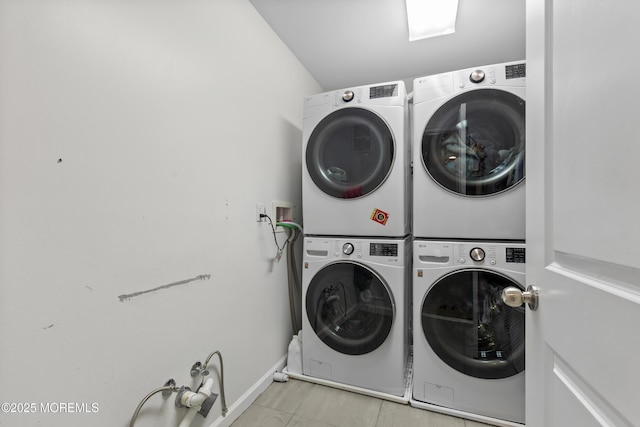 94 Bradhurst Ave, Lakewood, NJ 08701 - washroom featuring stacked washer and clothes dryer and baseboards
