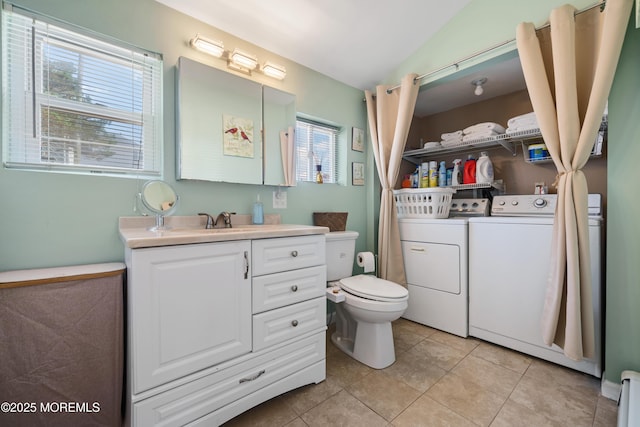 1417 Beach Blvd, Forked River, NJ 08731 - full bath featuring independent washer and dryer, vanity, and tile patterned flooring