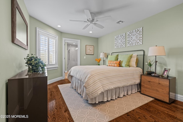 114 3rd Ave, Bradley Beach, NJ 07720 - bedroom featuring wood finished floors, recessed lighting, ceiling fan, and connected bathroom