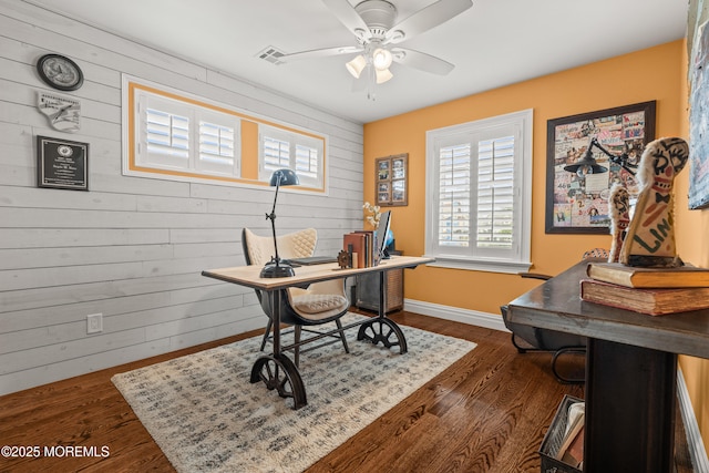 114 3rd Ave, Bradley Beach, NJ 07720 - office space featuring wooden walls, a ceiling fan, and dark wood finished floors