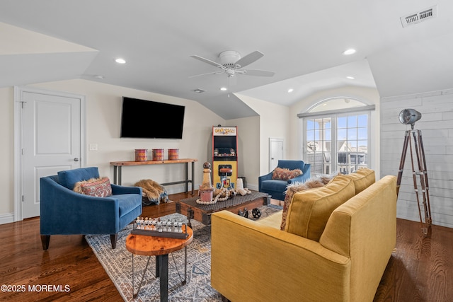 114 3rd Ave, Bradley Beach, NJ 07720 - living room with lofted ceiling, ceiling fan, wood finished floors, and recessed lighting