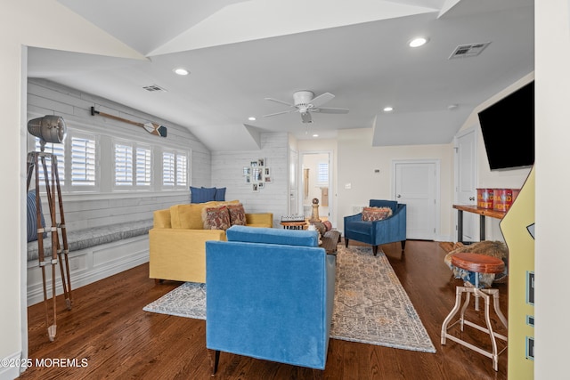114 3rd Ave, Bradley Beach, NJ 07720 - living area featuring lofted ceiling, wood finished floors, ceiling fan, and recessed lighting