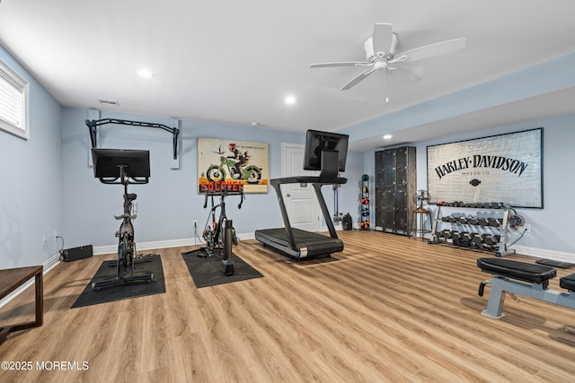 114 3rd Ave, Bradley Beach, NJ 07720 - exercise area featuring wood finished floors, ceiling fan, and recessed lighting