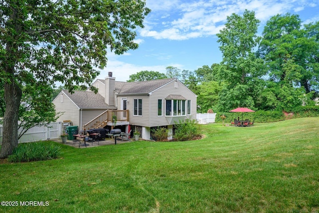 2 Darien Cir, Howell, NJ 07731 - rear view of property featuring a gate, a chimney, stairway, a patio, and a wooden deck