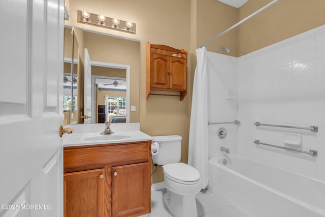12 Drayton Rd, Manchester, NJ 08759 - full bathroom with vanity, shower / bathtub combination with curtain, tile patterned flooring, and a ceiling fan