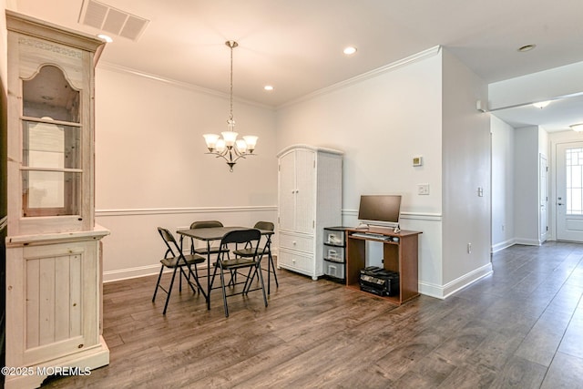 14 Festival Ct, Howell, NJ 07731 - dining space featuring a chandelier, dark wood-type flooring, ornamental molding, and recessed lighting