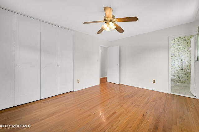 3 Dublin Ln, Hazlet, NJ 07730 - unfurnished bedroom featuring light wood-style floors, a closet, ensuite bath, and a ceiling fan