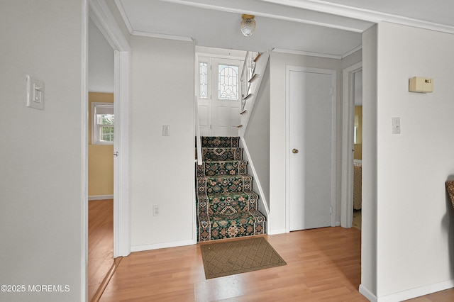 3 Dublin Ln, Hazlet, NJ 07730 - staircase with wood finished floors, crown molding, and plenty of natural light