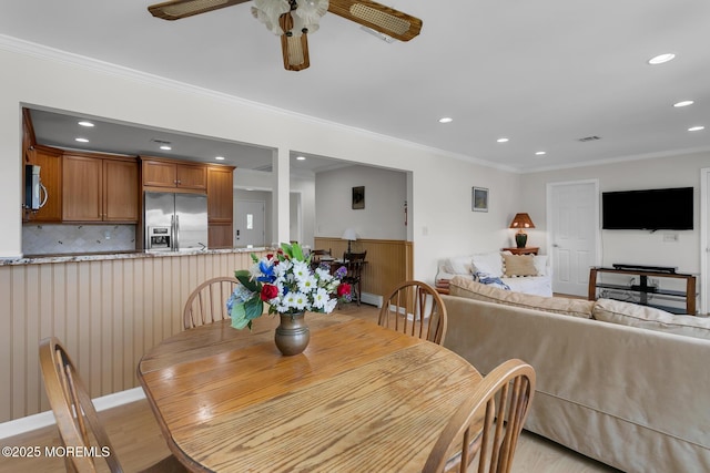 52 Kettle Creek Dr, Brick, NJ 08723 - dining space with ceiling fan, ornamental molding, light wood finished floors, and recessed lighting