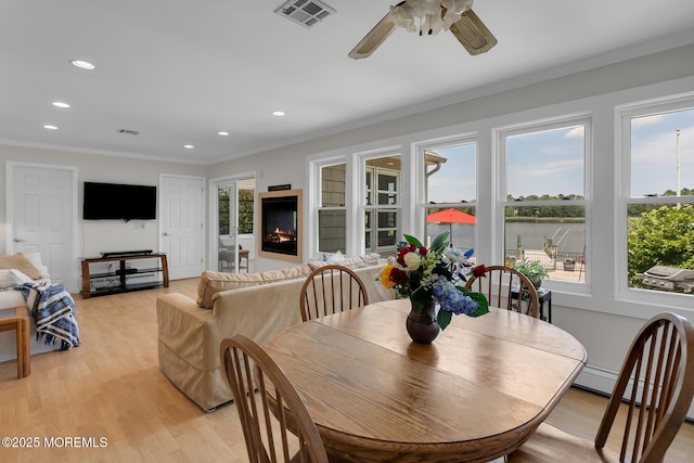 52 Kettle Creek Dr, Brick, NJ 08723 - dining room with ornamental molding, recessed lighting, a ceiling fan, and light wood-type flooring