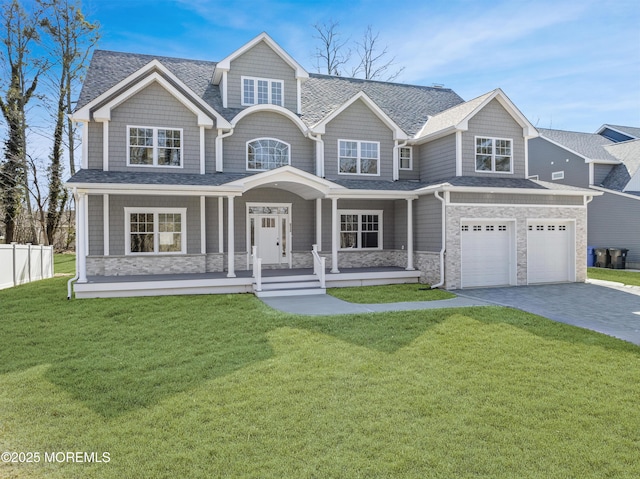 837 Naryshkin Way, Toms River, NJ 08753 - shingle-style home with a porch, decorative driveway, stone siding, and an attached garage