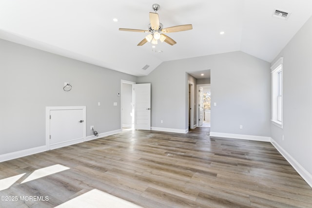 837 Naryshkin Way, Toms River, NJ 08753 - unfurnished living room with lofted ceiling, a ceiling fan, wood finished floors, and recessed lighting