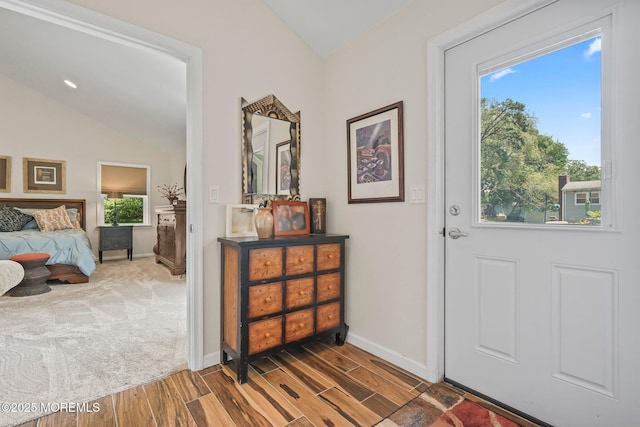 58 Old Bridge Dr, Howell, NJ 07731 - doorway to outside featuring lofted ceiling and wood finished floors