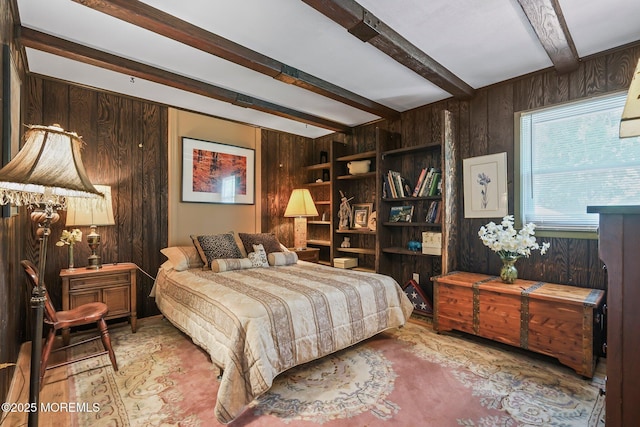 58 Old Bridge Dr, Howell, NJ 07731 - bedroom with wooden walls and beamed ceiling