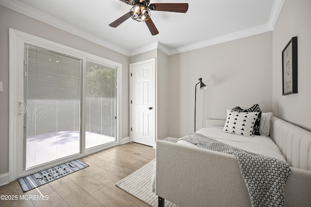 12 Weston Ct, Marlboro, NJ 07746 - bedroom with access to exterior, wood finished floors, crown molding, and ceiling fan