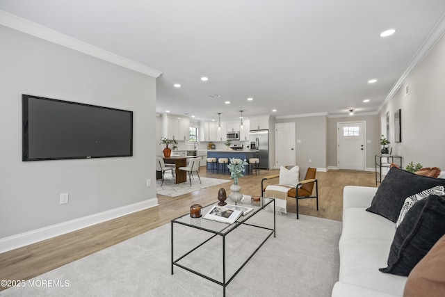 12 Weston Ct, Marlboro, NJ 07746 - living room featuring ornamental molding, recessed lighting, and light wood-type flooring