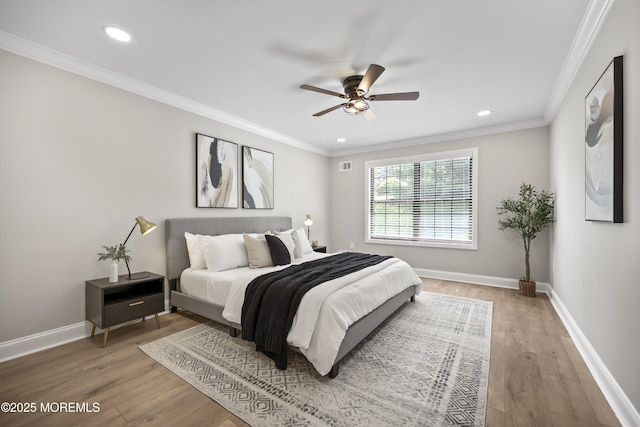 12 Weston Ct, Marlboro, NJ 07746 - bedroom with wood finished floors, ornamental molding, recessed lighting, and a ceiling fan