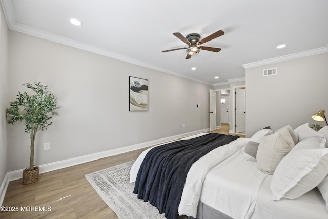 12 Weston Ct, Marlboro, NJ 07746 - bedroom featuring recessed lighting, wood finished floors, ornamental molding, and ceiling fan