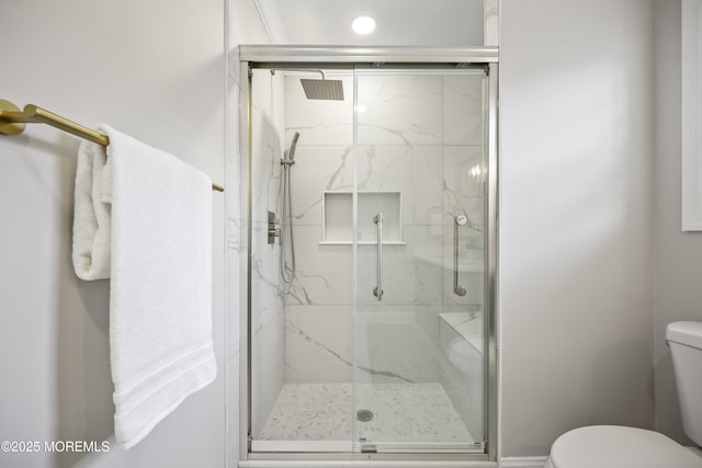 12 Weston Ct, Marlboro, NJ 07746 - full bathroom featuring toilet and a marble finish shower