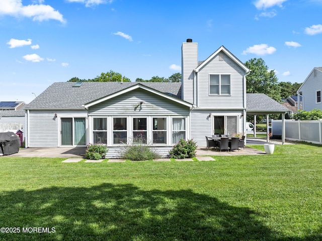 102 Oak Glen Rd, Toms River, NJ 08753 - rear view of property featuring a patio, a chimney, and a shingled roof