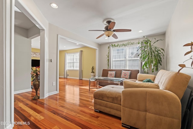 7 Warbler Rd, Marlboro, NJ 07746 - living room featuring ceiling fan, wood finished floors, and recessed lighting