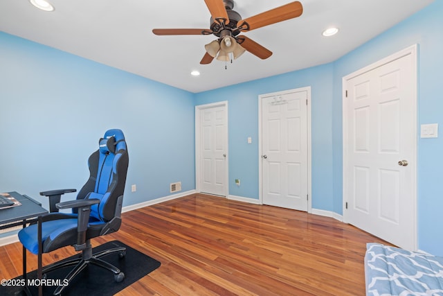 7 Warbler Rd, Marlboro, NJ 07746 - office area with ceiling fan, wood finished floors, and recessed lighting