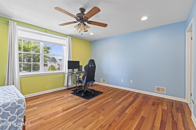 7 Warbler Rd, Marlboro, NJ 07746 - workout room featuring a ceiling fan, wood finished floors, and recessed lighting