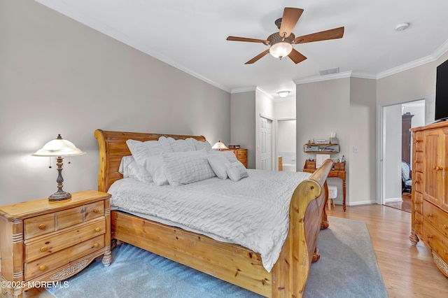 43 Westport Dr, Barnegat, NJ 08005 - bedroom with ornamental molding, light wood-style floors, a ceiling fan, and a closet