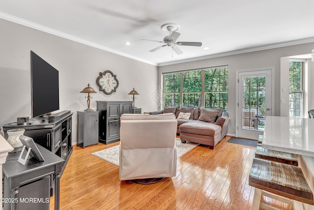 43 Westport Dr, Barnegat, NJ 08005 - living area with light wood finished floors, healthy amount of natural light, ceiling fan, ornamental molding, and recessed lighting