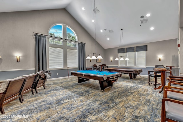 43 Westport Dr, Barnegat, NJ 08005 - playroom featuring high vaulted ceiling, recessed lighting, and billiards table