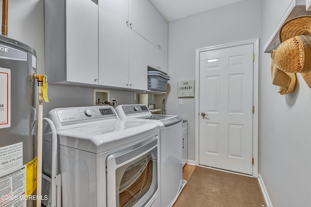 43 Westport Dr, Barnegat, NJ 08005 - laundry area with gas water heater, washer and dryer, cabinet space, and light carpet