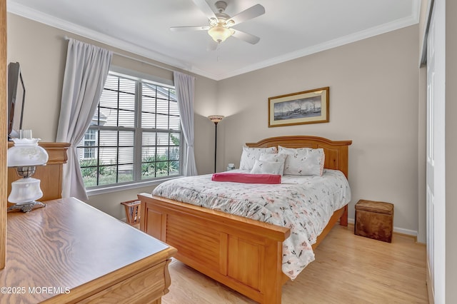 43 Westport Dr, Barnegat, NJ 08005 - bedroom with crown molding, light wood finished floors, and a ceiling fan