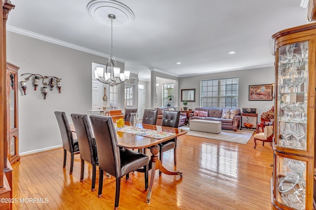 43 Westport Dr, Barnegat, NJ 08005 - dining area with crown molding, light wood-style flooring, a chandelier, and recessed lighting