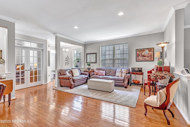 43 Westport Dr, Barnegat, NJ 08005 - living area featuring crown molding, hardwood / wood-style floors, french doors, and recessed lighting