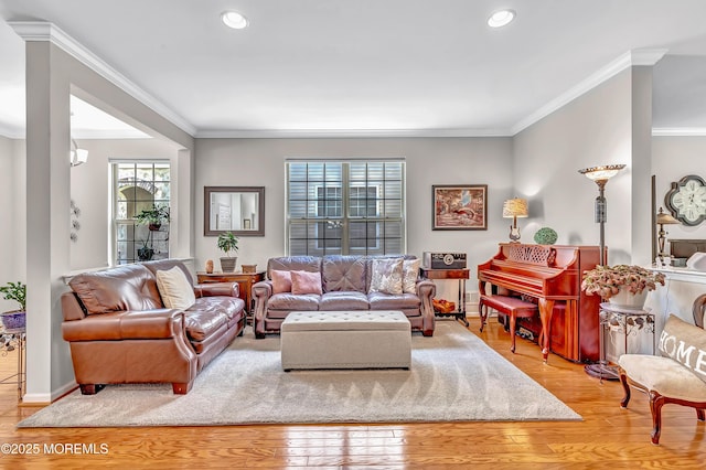 43 Westport Dr, Barnegat, NJ 08005 - living area featuring wood finished floors, ornamental molding, and recessed lighting
