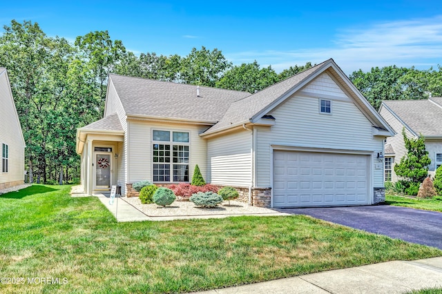 43 Westport Dr, Barnegat, NJ 08005 - traditional-style home featuring stone siding, driveway, a shingled roof, and a front yard
