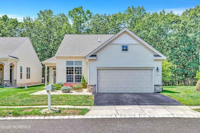 43 Westport Dr, Barnegat, NJ 08005 - traditional home featuring driveway, a front yard, stone siding, and a shingled roof