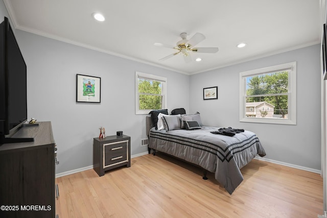 3 Sudbury Rd, Morganville, NJ 07751 - bedroom with ornamental molding, light wood finished floors, recessed lighting, and ceiling fan