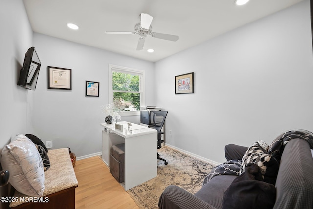3 Sudbury Rd, Morganville, NJ 07751 - office area with ceiling fan, recessed lighting, and light wood finished floors