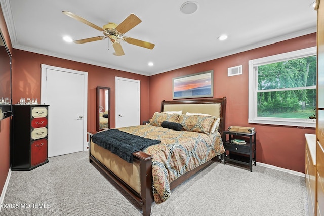 3 Sudbury Rd, Morganville, NJ 07751 - bedroom featuring carpet flooring, ornamental molding, ceiling fan, and recessed lighting